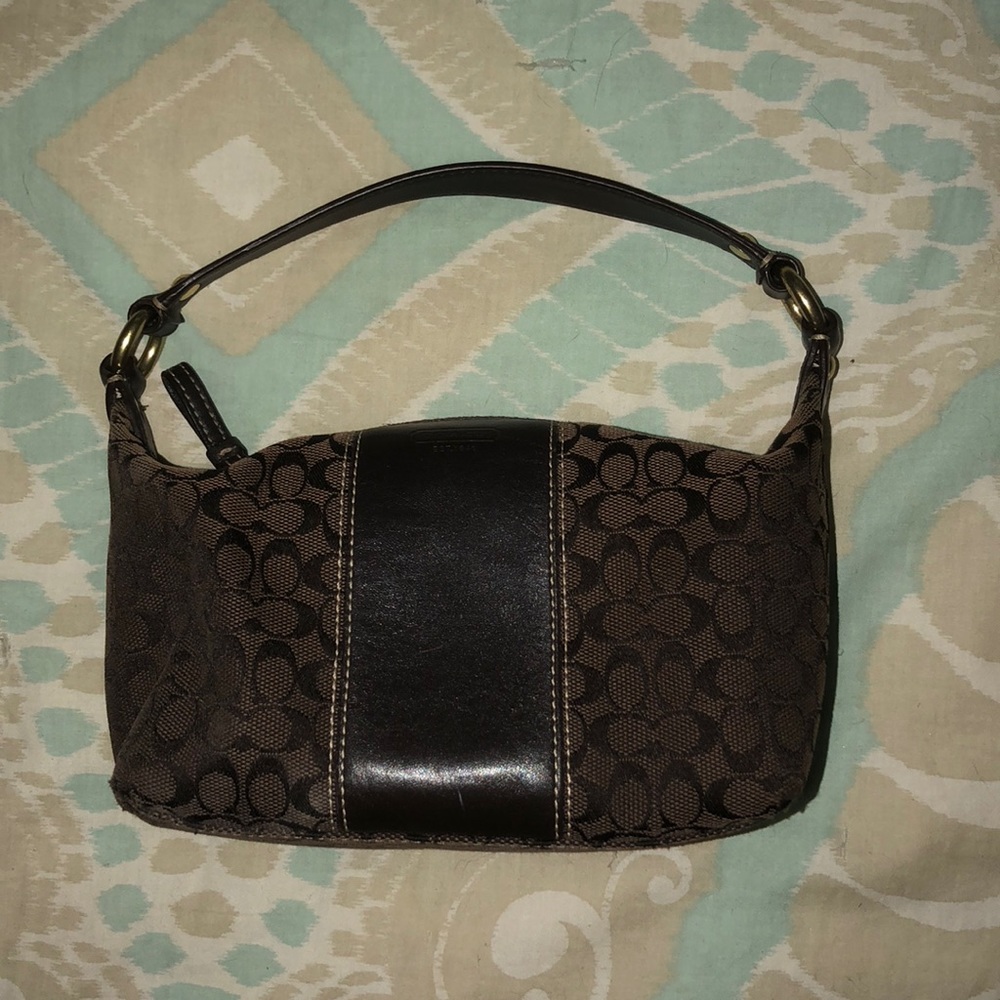 Espresso Leather Stripe Coach Pouch